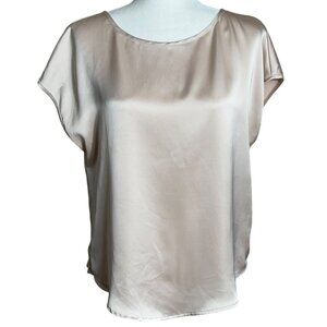 Nicole Miller Satin Top Champagne Cap Sleeve Relaxed Pullover Elegant Womens M
